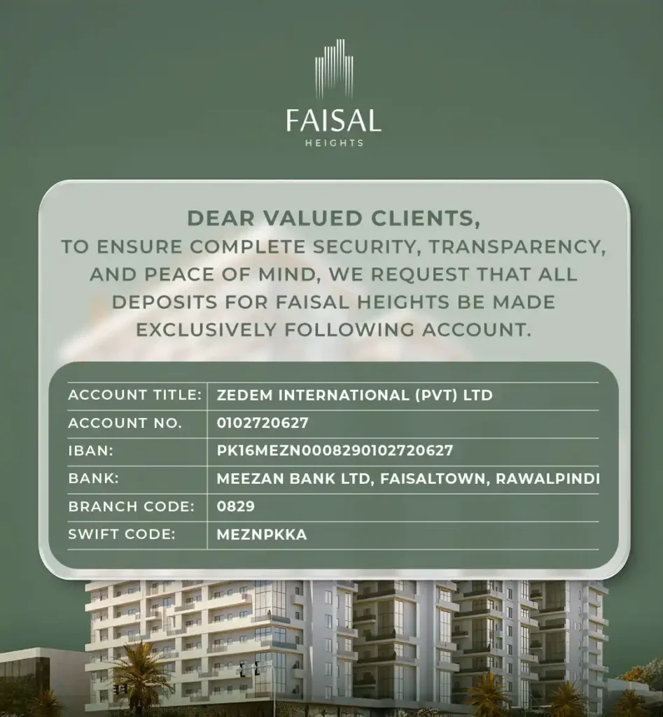 Faisal Heights Payment Instructions – Official Bank Details for Secure Apartment Booking
